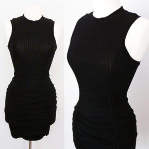 Free People Intimately Black Mock Neck Ribbed Knit Ruched Skirt Mini Dress XS